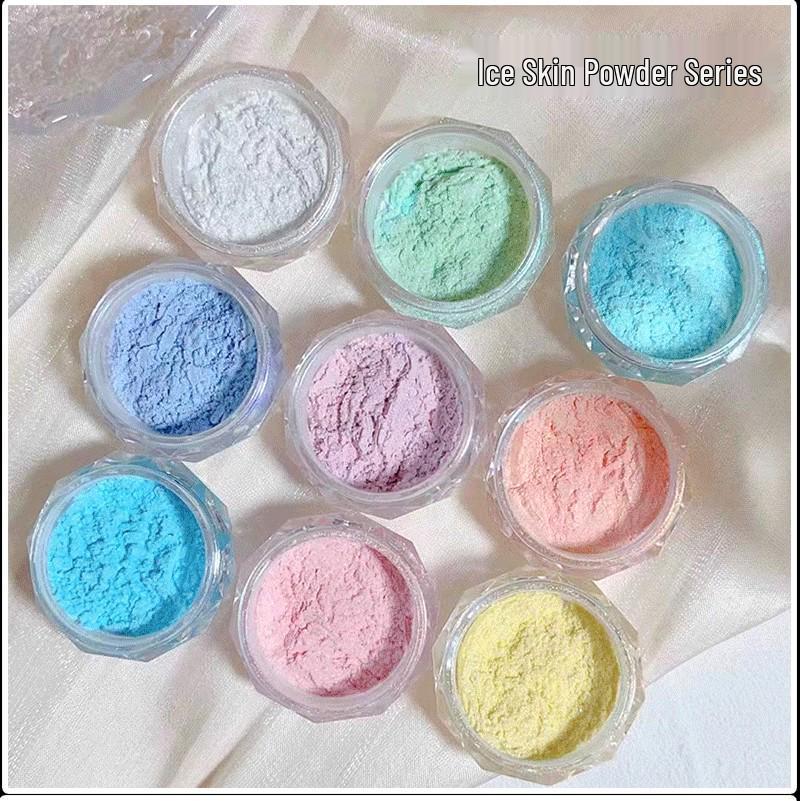 Aurora Nail Art Ice Skin Powder Highlighter Set – 9 Translucent Glitter Colors