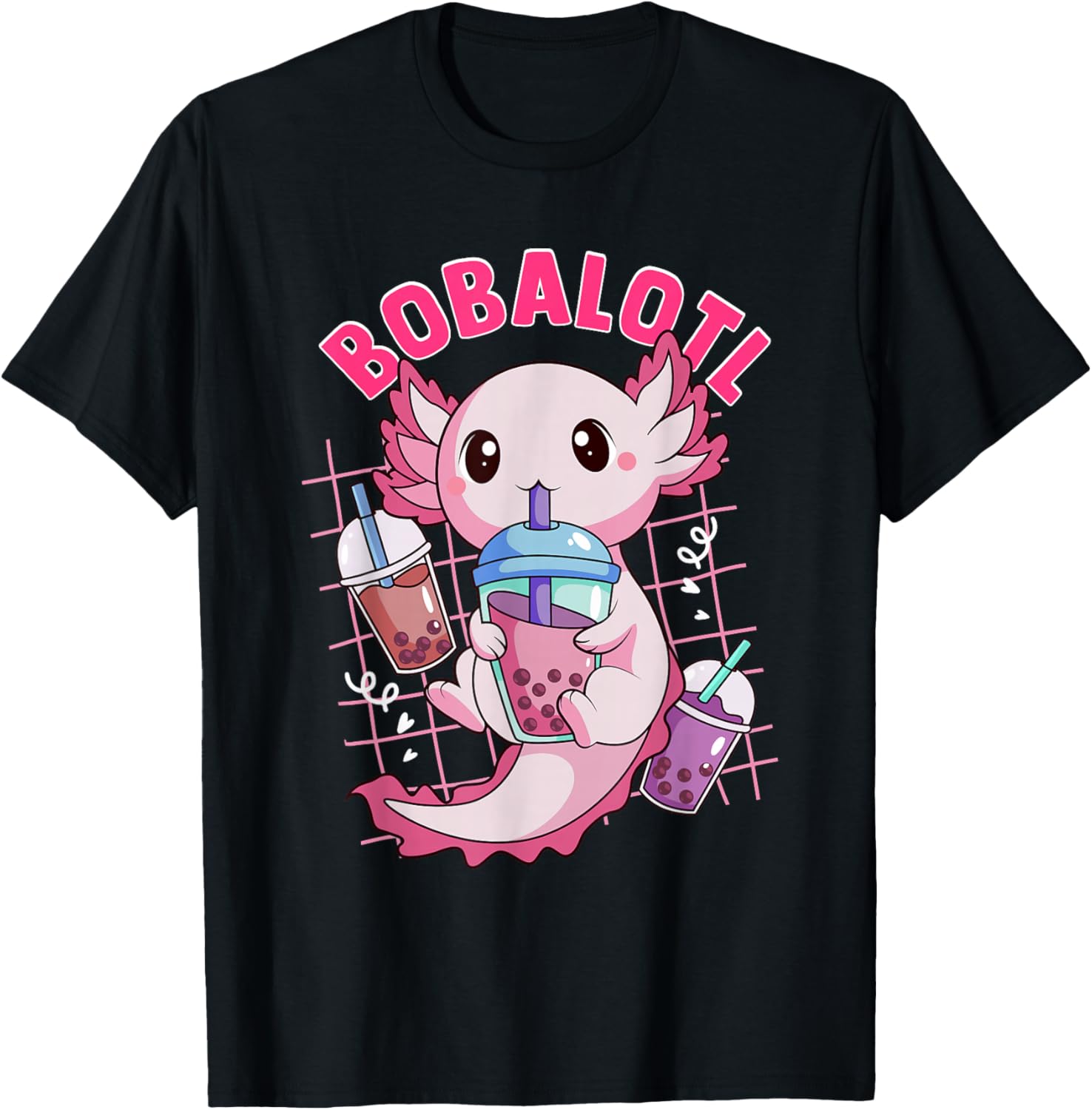 Bobalotl Axolotl Drinking Boba Tea Kawaii Cute Graphic Tee Men s Soft Casual T-Shirt 4XL
