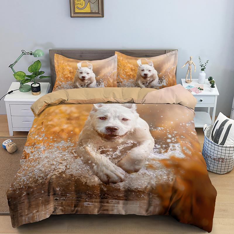 Dog Duvet Cover Set Golden Retriever Queen Size Bedding Set For Boys Girls Microfiber 3D Pet Themed Animal Funny Dog Quilt Cover