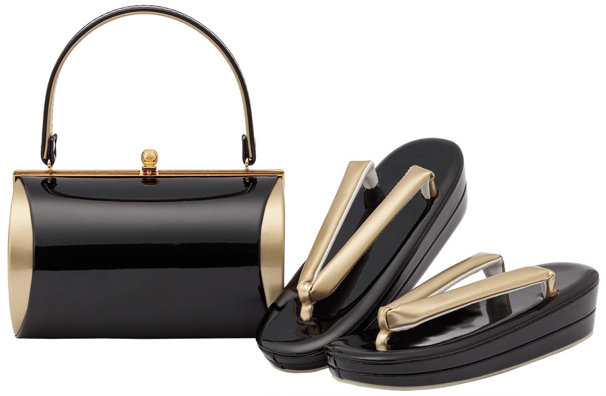 

Soubien Ceremony Zori Sandals and Bag Set for Formal Visiting and Tomesode Kimono Enamel Finish Black Free Size [SOUBIEN] Coming-of-Age Furisode,