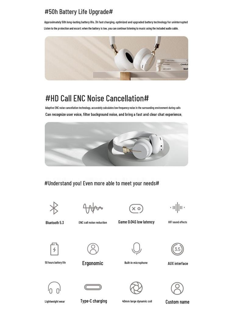 High-Performance Bluetooth Headband Headphones - Enhanced Bass, Long Battery Life, Noise-Cancelling for Gaming