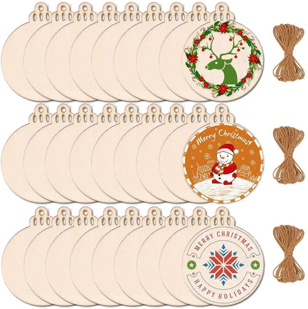 10Pcs Merry Christmas Wooden Round Baubles Tags Christmas Balls Decorati Creativity DIY Craft Ornaments Christmas New Year Decor