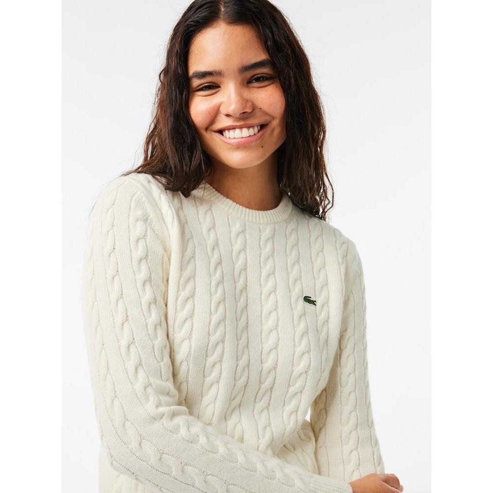 Lacoste Womens Wool Blend Cable Crewneck Sweater Af0633 54n Nyv q2nAf0633 54nNyv