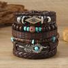 Retro European & American Men's Bracelet Set: Heart, Sunflower, Feather, Multi-Layer Design, 6-Piece
