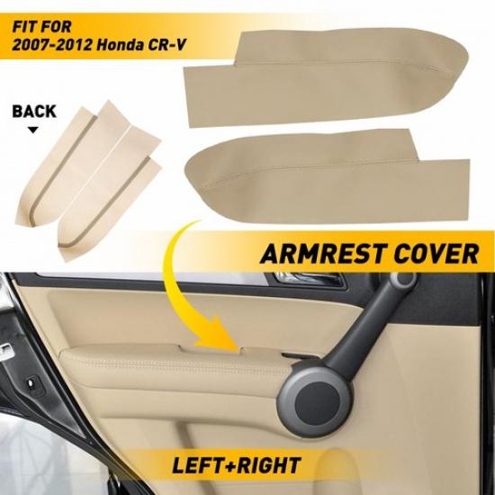 

Beige Tan Leather Front Door Panels Armrest Covers For 2007-2012 Honda CR-V EXV