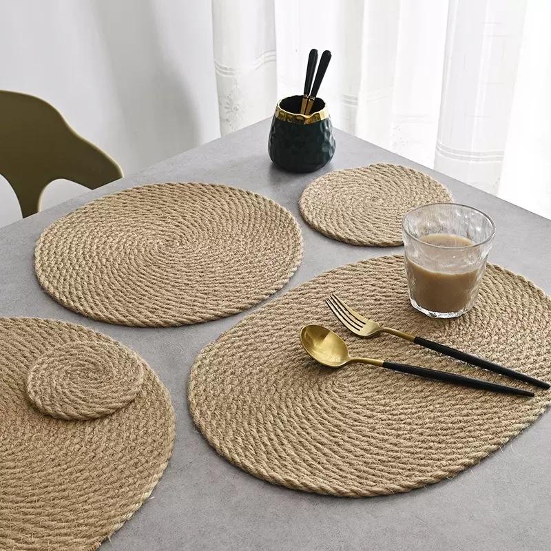 Linen Insulation Mat, Woven Dining Table Mat, Household Heat-resistant Mat, Bowl Mat, Dining Mat, Cup Mat