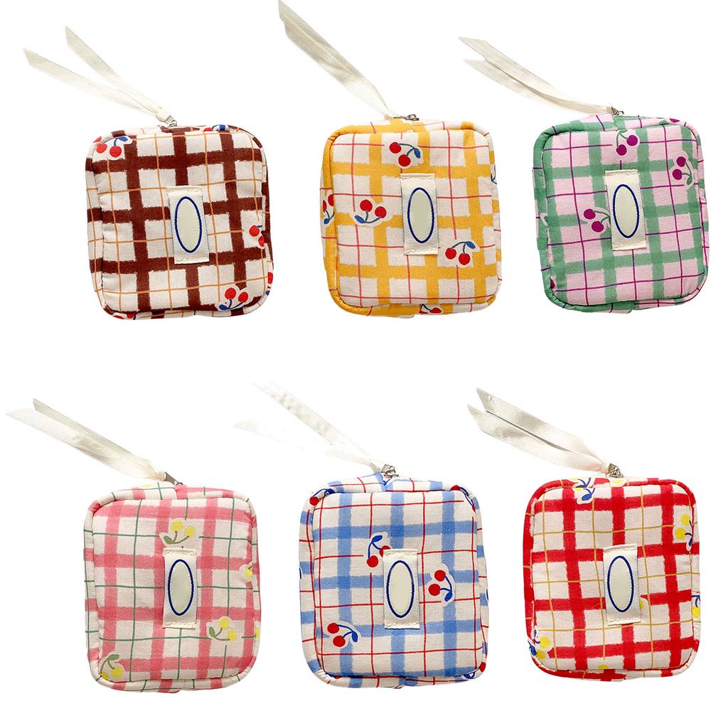 Cute Checkered Cosmetic Bag With Fruit Pattern Compact Size Interior Dividers Portable Makeup Organizer for Women