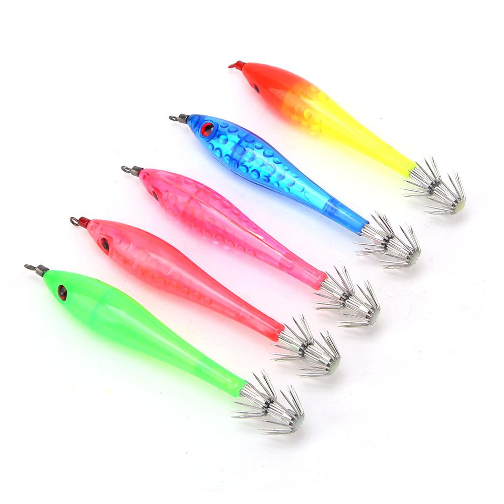 5 Pcs Luminous Squid Jigs Artificial Fishing Lures with 2 Layer Hooks Fish Tackle Accessories