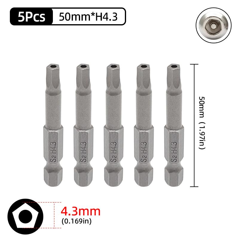 Magnetic Pentagonal Screwdriver Bit Set With Hole 1/4" Hex S2 Steel 50mm Security Torx Drill Bits Ratchet Wrench Hand Tools