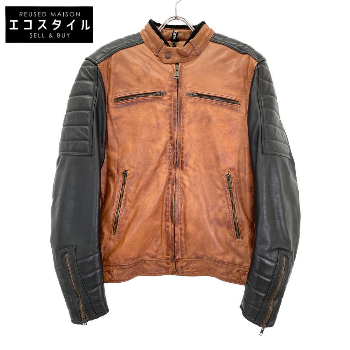 

helstons Noir x Camel CRUISER CUIR RAG Leather Jacket Jacket S Brown / BlackUsed