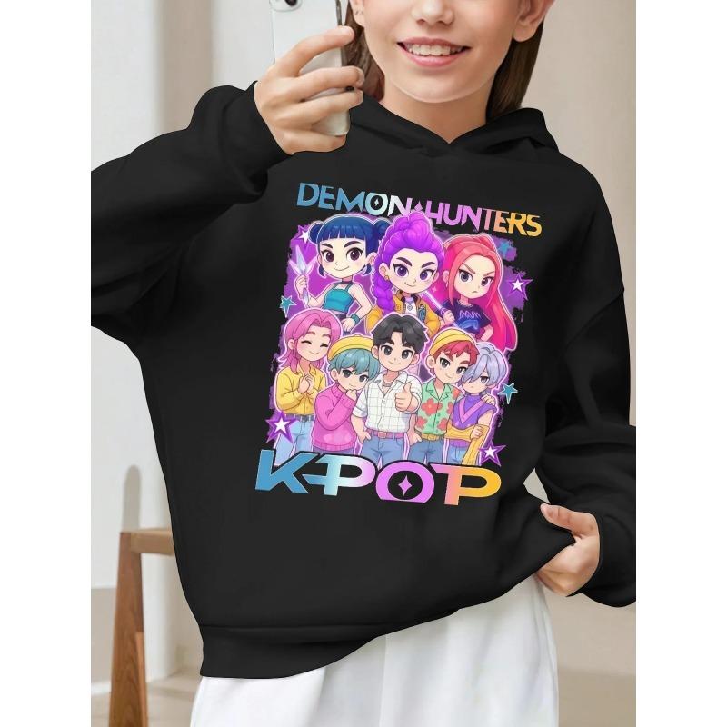 Classic Fashion Children's Girl Hooded Sweatshirts | Available in Black, White and Pink | HUNTRX Pattern | KPOP Demon Hunters