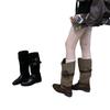 Vintage Round Head Boots Autumn and Winter European and American Cross Belt Buckle Splicing Martin Boots Long Boots Black Brown