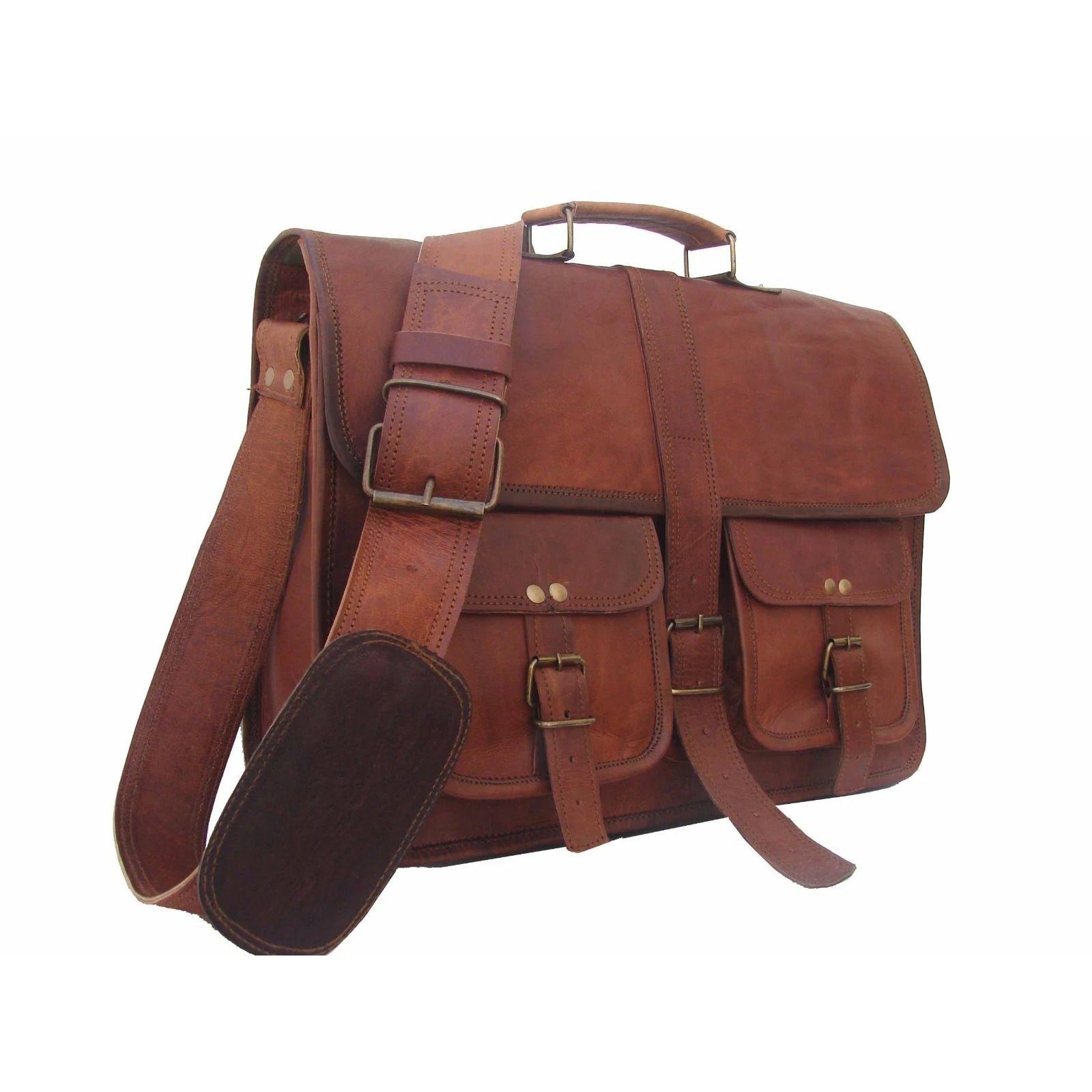 

Мужская винтажная сумка-сатчел из натуральной кожи через плечо, сумка для ноутбука, сумка-мессенджер, портфель, НОВАЯ 18 x 14 x 6 in