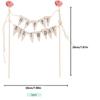 Happy Birthday Cake Bunting Topper Cake Topper Garland, Handmade Pennant Flags with Wood Pole Ivory (With Pink Rose)