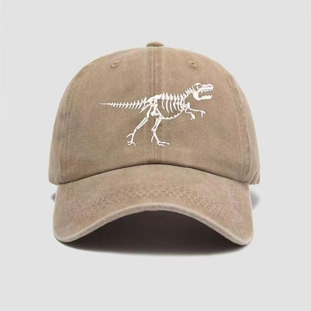 Curved Brim Dinosaur Skeleton Printed Hat Adjustable Dad Hat Baseball Cap  for Men Women