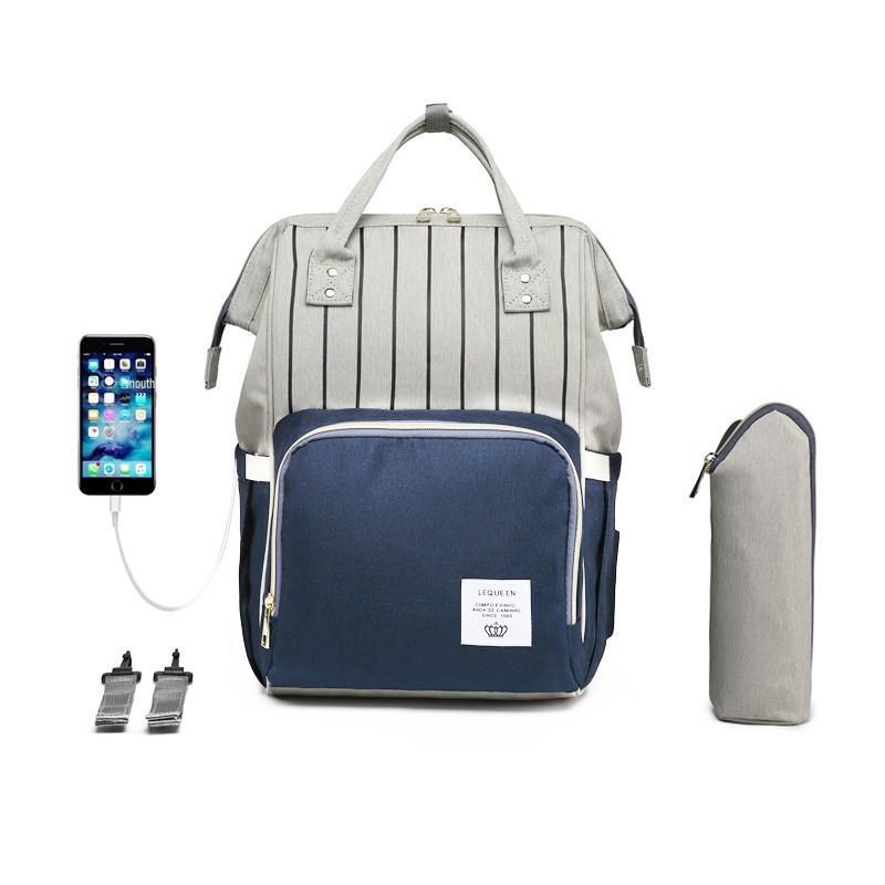 LEQUEEN Lightweight Multifunctional USB Charging Diaper Backpack for Moms