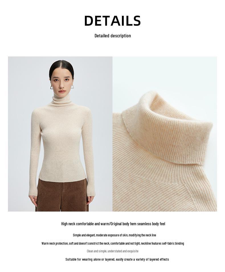 Women's High Neck Cashmere Sweater: Warm Wool, Solid Color, Perfect for Autumn and Winter.