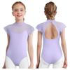Girls Lace Cap Sleeves Dance Leotard Sheer Mesh Patchwork Cutout Bodysuit for Ballet Practice Exam