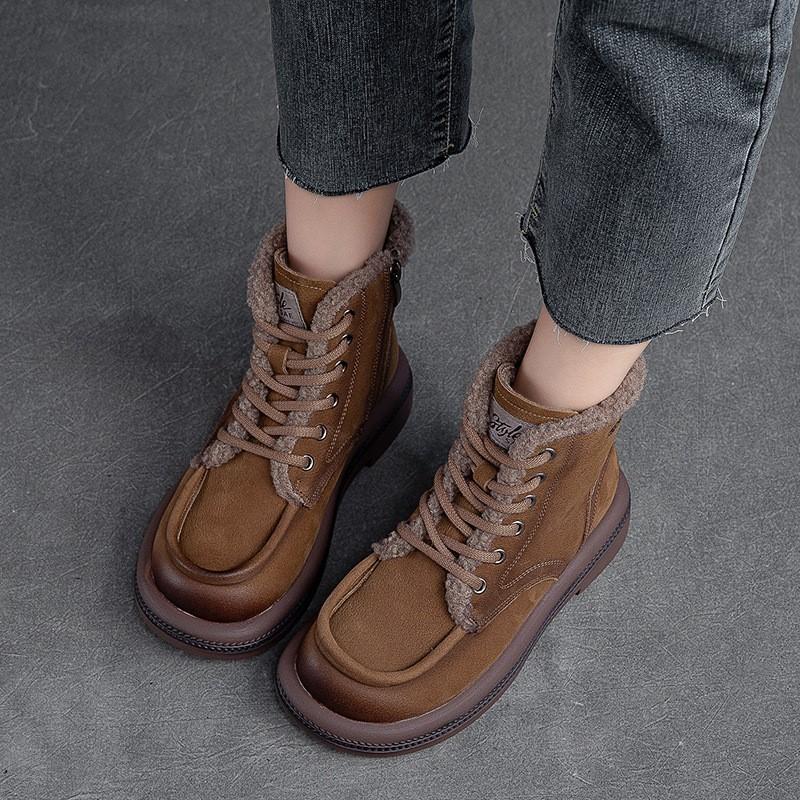 Fashion GKTINOO 4cm Cow Suede Genuine Leather Comfy Booties Spring Winter Plush Women ZIP Autumn Wedge Ankle Loafer Rubber Warm Shoes