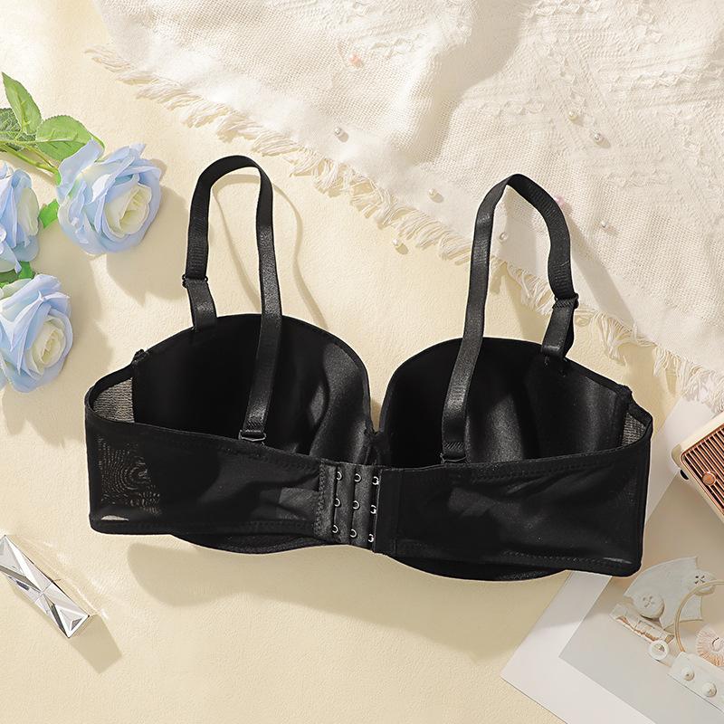 Push-up Plus Size Black Pure Desire Underwear Thin Straps Anti-sagging Seamless Bra for Round Breasts