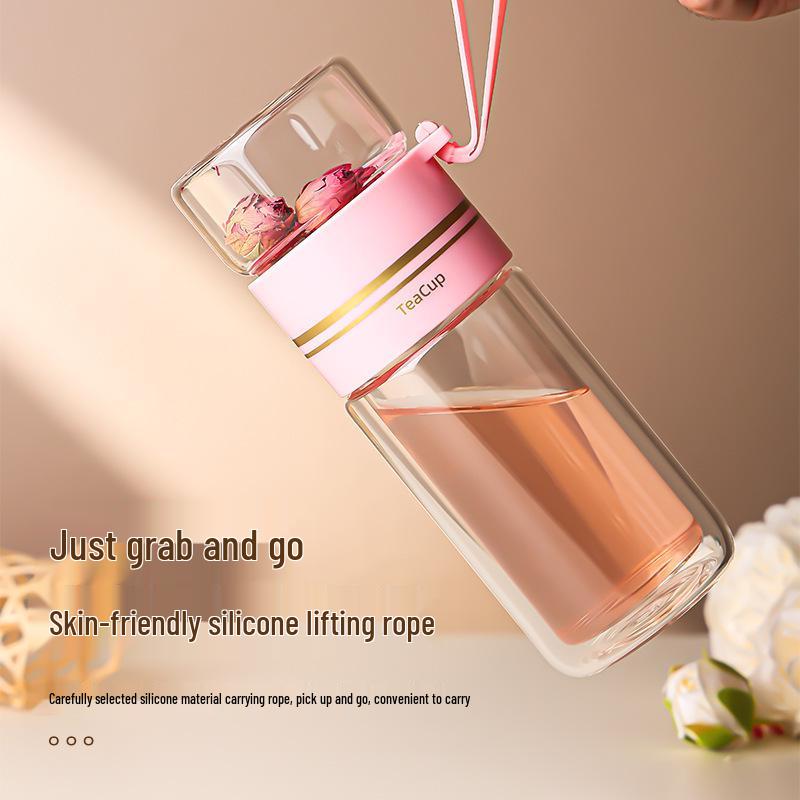 500ml Double-Layer Insulated Tea and Water Infusion Glass Cup with Filter
