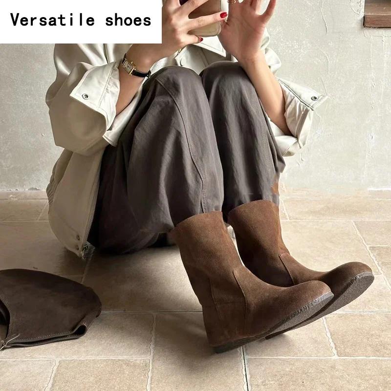 Ghete de gleznă de damă vintage de designer, pantofi eleganți de modă cu vârf rotund, de primăvară-toamnă, slip-on, botine scurte moderne