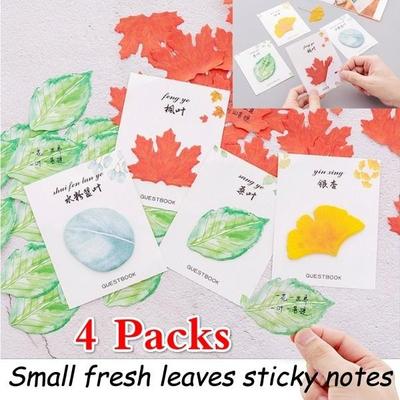4 Pack Creative Small Fresh Leaf Adhesive Sticky Notes Simulation Leaf Sticker Memo Bookmark Accessories School Supplies