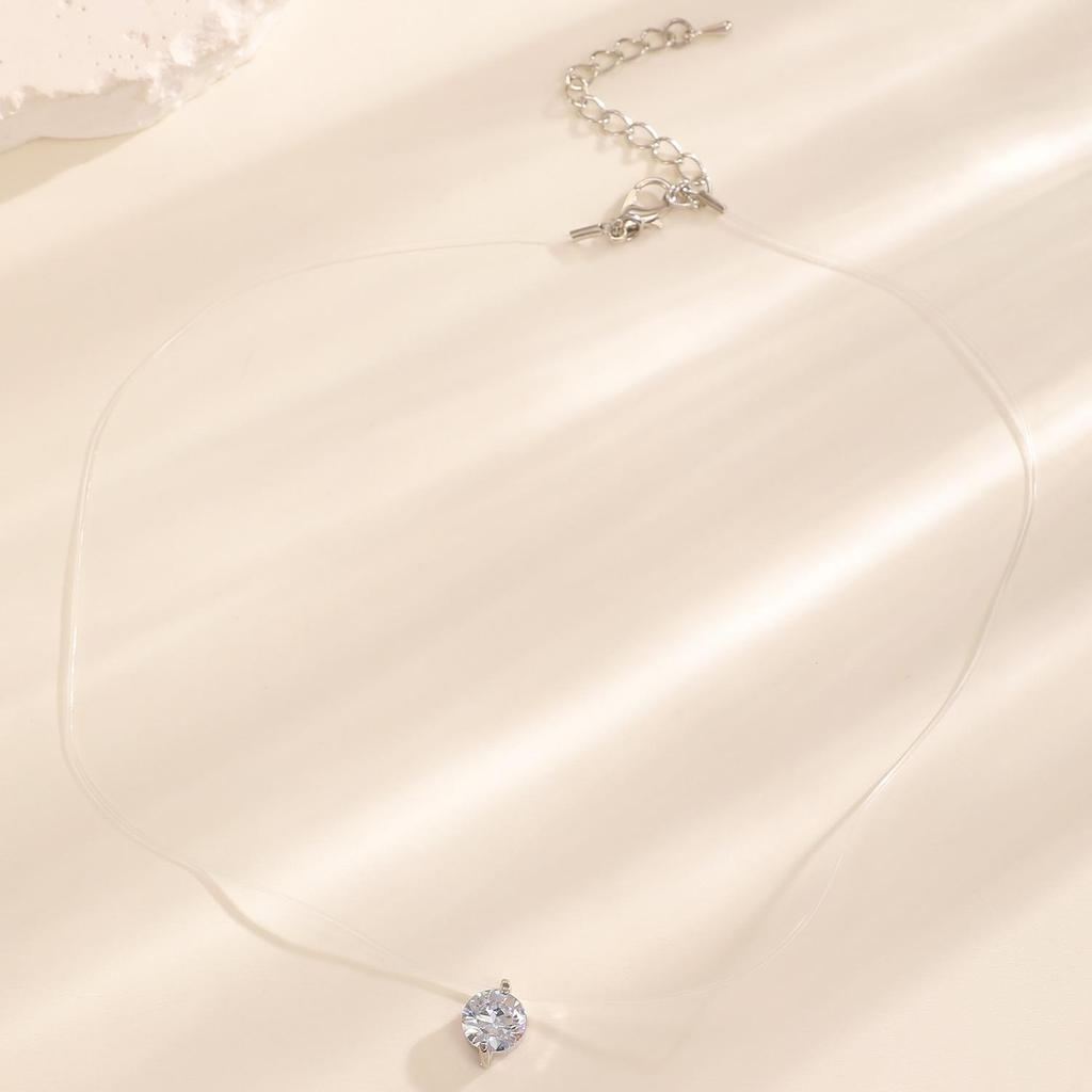 Colar de Linha de Pesca Invisível de Vidro Gota d'Água da Moda Transfronteiriço para Mulheres - Simples, Moderno, Empilhável Corrente de Clavícula Multicamadas