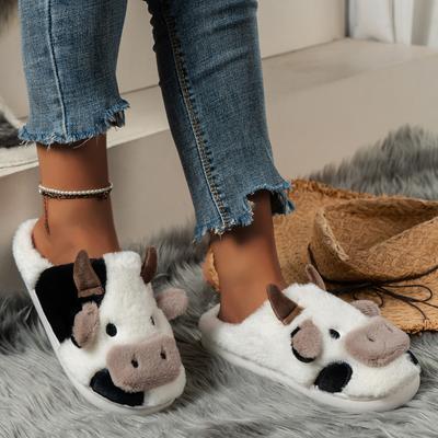 Upgrade Roztomilé zvířecí pantofle pro ženy Dívky Kawaii Nadýchané zimní teplé pantofle Žena Cartoon Milk Cow House Pantofle Legrační boty