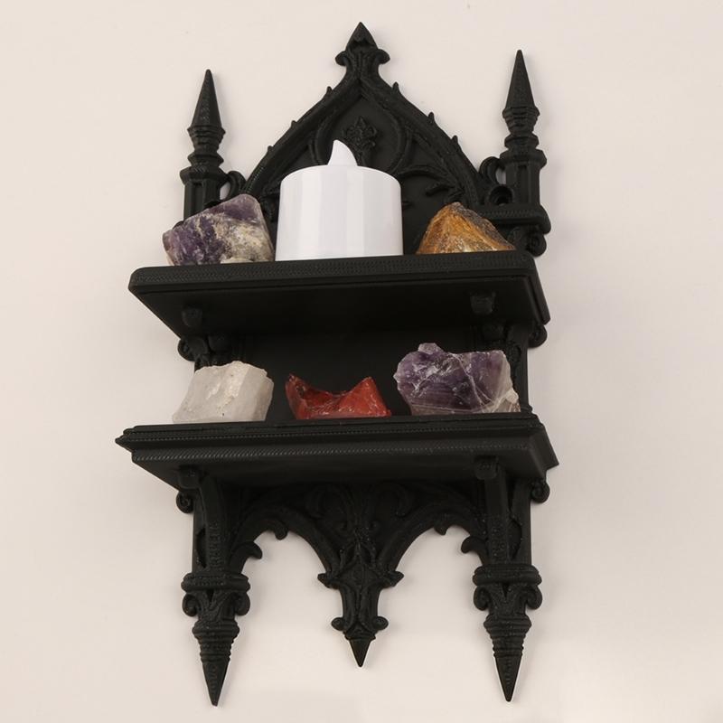 Sturdy Gothic Double Wall Mount Shelf For Heavy Books And Plant Strong Plastic Construction Easy To Assemble Rack