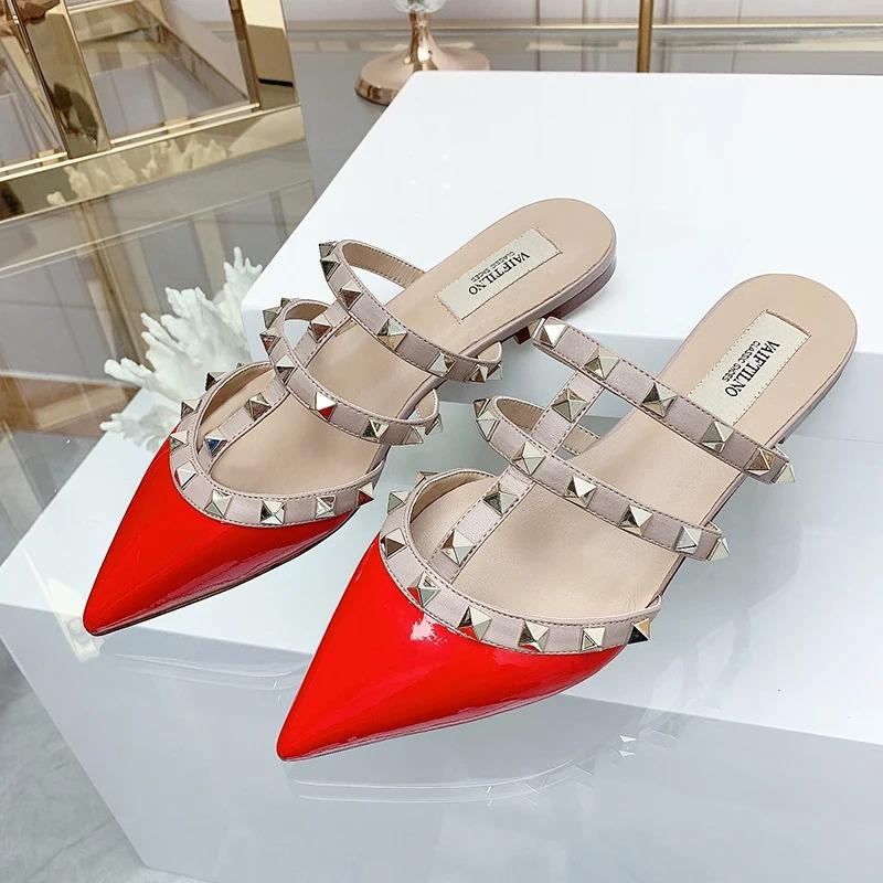 Soleist Women's Sandals Summer Luxury Shoes Woman Trend Ankle Strap Rivets Flat Shoes Brand Design Slippers Ladies Shoes Women