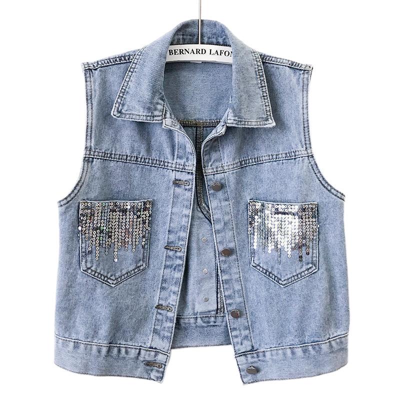 Women's Loose Fit Denim Vest - Plus Size Sleeveless Cardigan for Spring/Autumn