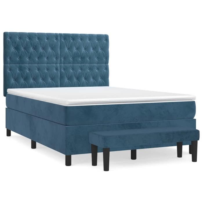 Maison Exclusive - Sommier à lattes de lit et matelas Bleu foncé 140x200cm Velours
