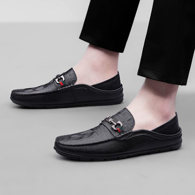 Men's One-pedal Set of Feet Lazy Shoes Leather Soft-soled Doudou Shoes Soft-soled Leather Shoes Versatile Fashion British Casual Shoes