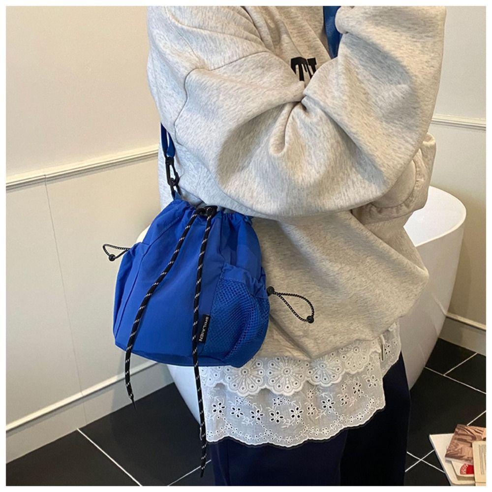 Korean Style Nylon Shoulder Bag Handbag Small Crossbody Bag Drawstring Bucket Bag Outdoor