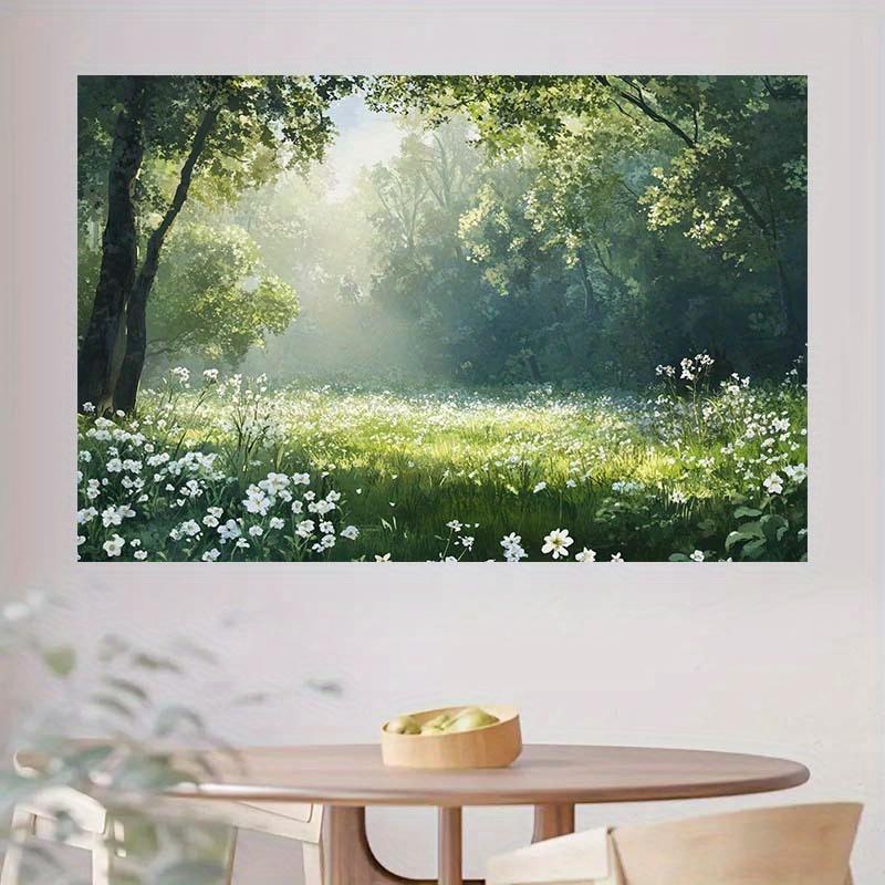 The charming forest and grassland backdrop, along with the sunlit tree canopies and white flowers, is the backdrop for a party