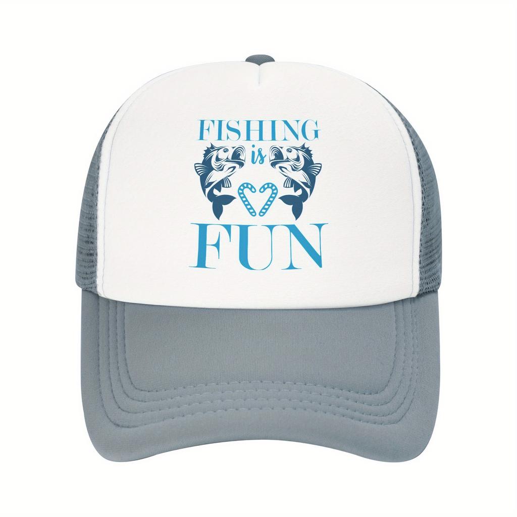 Fischen macht Spaß Grafik Trucker-Kappe Unisex Erwachsene Atmungsaktives Mesh-Rückenteil Baseballkappe Lässig Outdoor