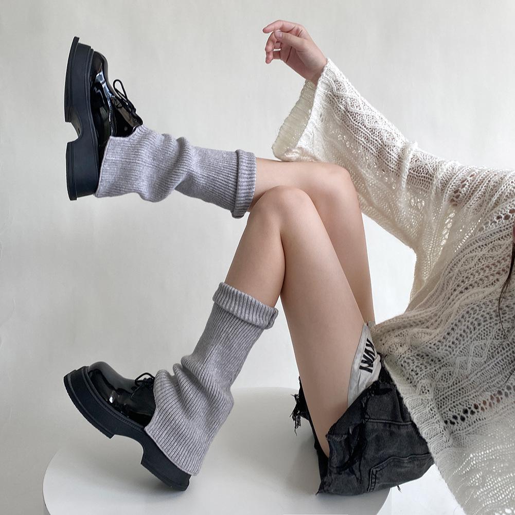 Wool Cashmere Women Leg Warmers Autumn Winter Warm Knitted Foot Cover Knee Socks Lolita Girls Solid Color Leg Warmer Stockings