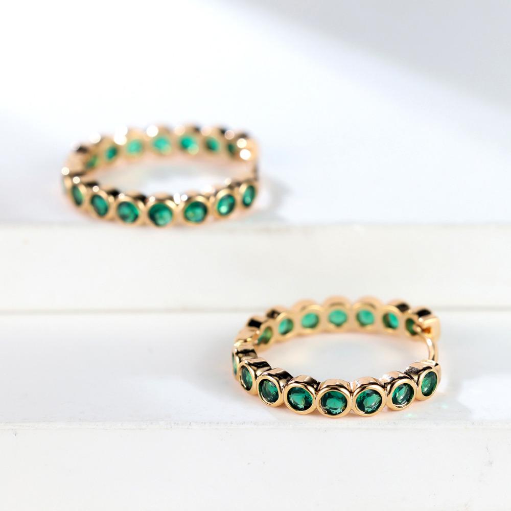 Elegant Green Cubic Zirconia Hoop Earrings Small Round Stone Earrings for Women Vintage Gold Color Wedding Jewelry Gift