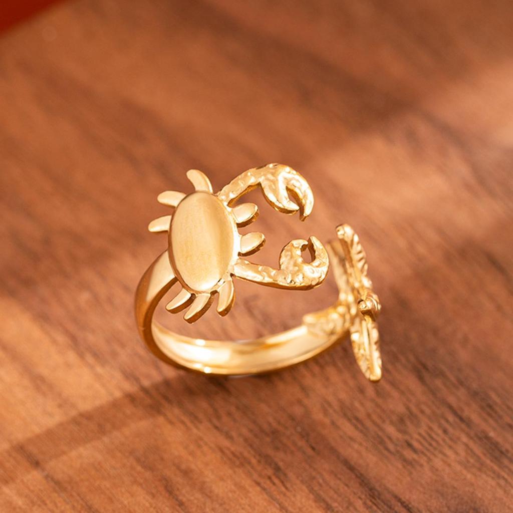 Women's Titanium Steel Starfish Ring - Stainless Steel Open Design, Colorfast 18k Gold Vacuum Electroplated