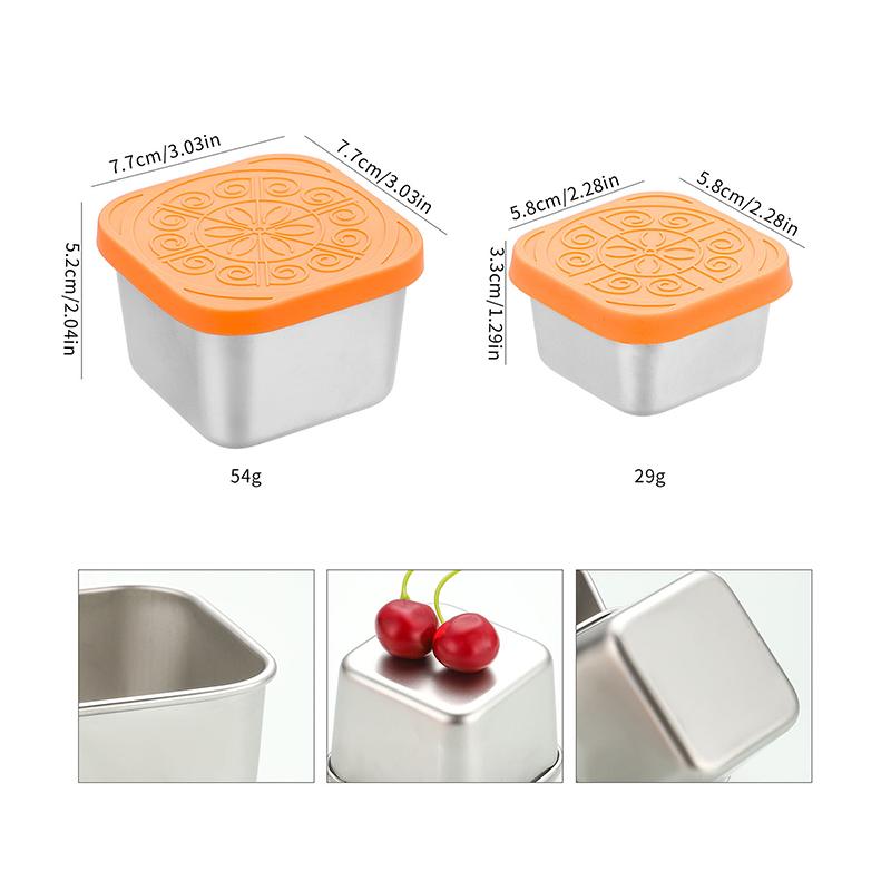 1/2 Pcs Stainless Steel Salad Box Snack Seasoning Container With Silicone Lids Leakproof Stackable Dressing Food Storage Box