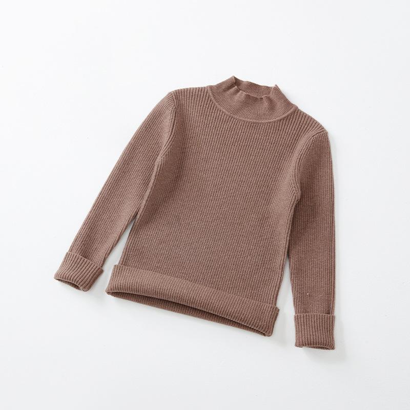 Kids Girls Solid Color Round Neck Long Sleeve Knit Pullover Bottoming Sweater
