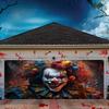 Horror-themed party background Halloween clown garage door banner creepy night entrance mural decoration