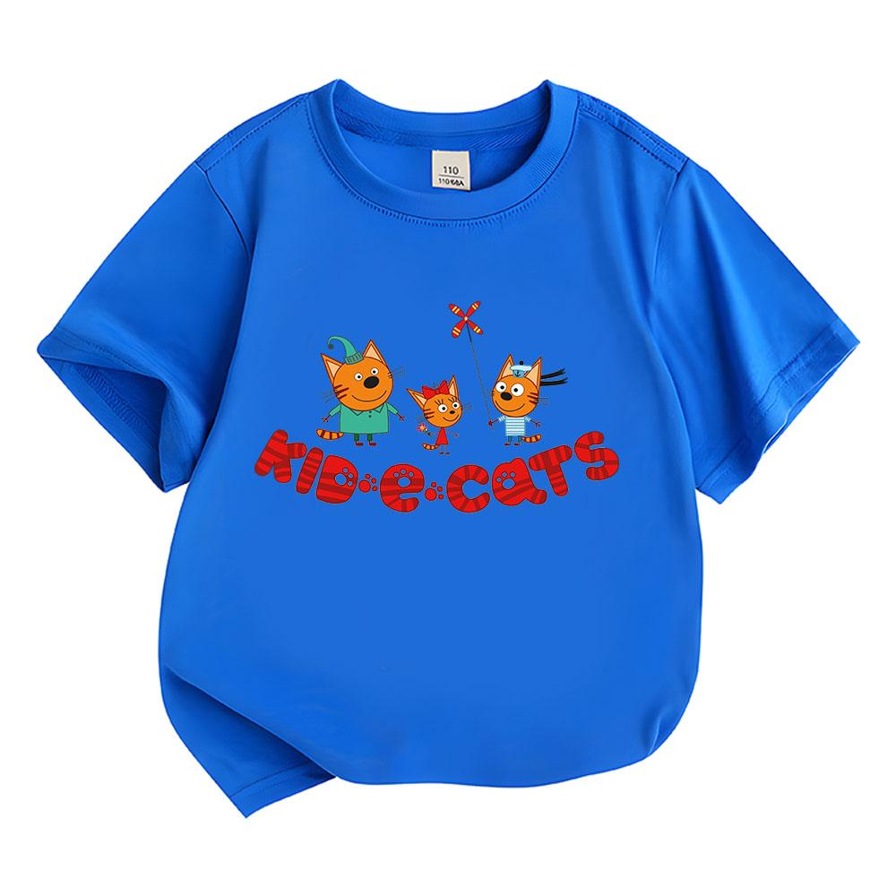 Kid-E-Cats Cartoon 100%Cotton T-shirts Funny Cat Family Tee-shirt Russian Three Cats Tops Children Short Sleeve Breathable Tees  Summer Tops
