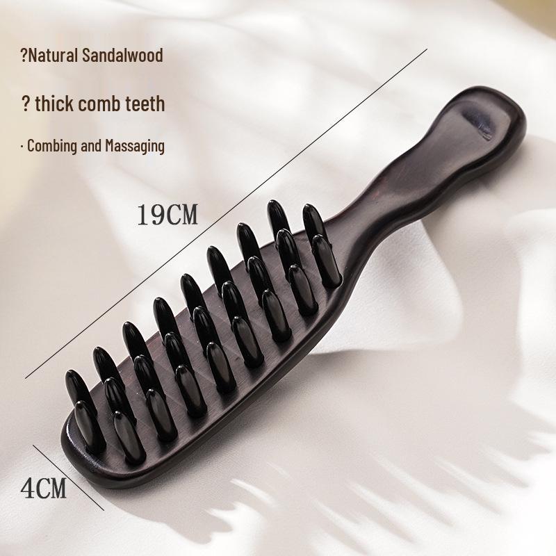 Curved Handle Ox Horn & Sandalwood Massage Comb with Pin Teeth for Men and Women