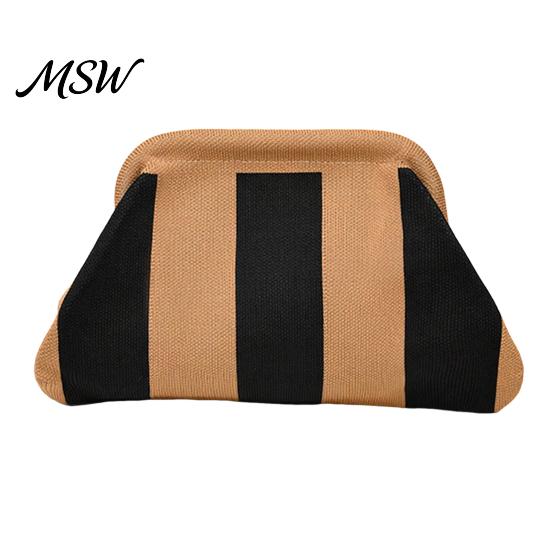 Multipurpose Handbag Women Woven Striped Clutch Purse, Large Capacity Kiss Lock Organizer Pouch Cosmetic Pouch, Summer Beach Vacation Evening Dumpling