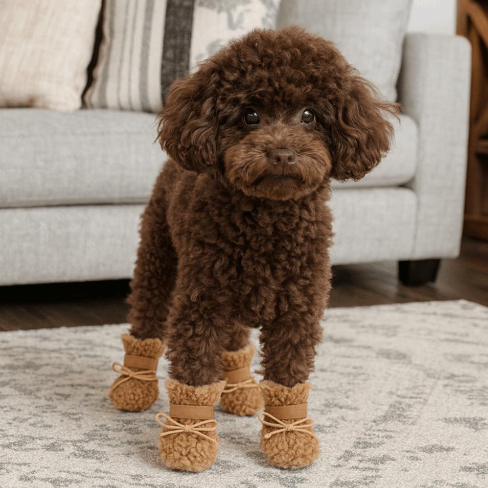 4pcs/set Breathable Thickened Pet Snow Boots Warm Plush Dog Cotton Shoes Wear-Resistant Anti Fouling Winter Dog Boots Activities