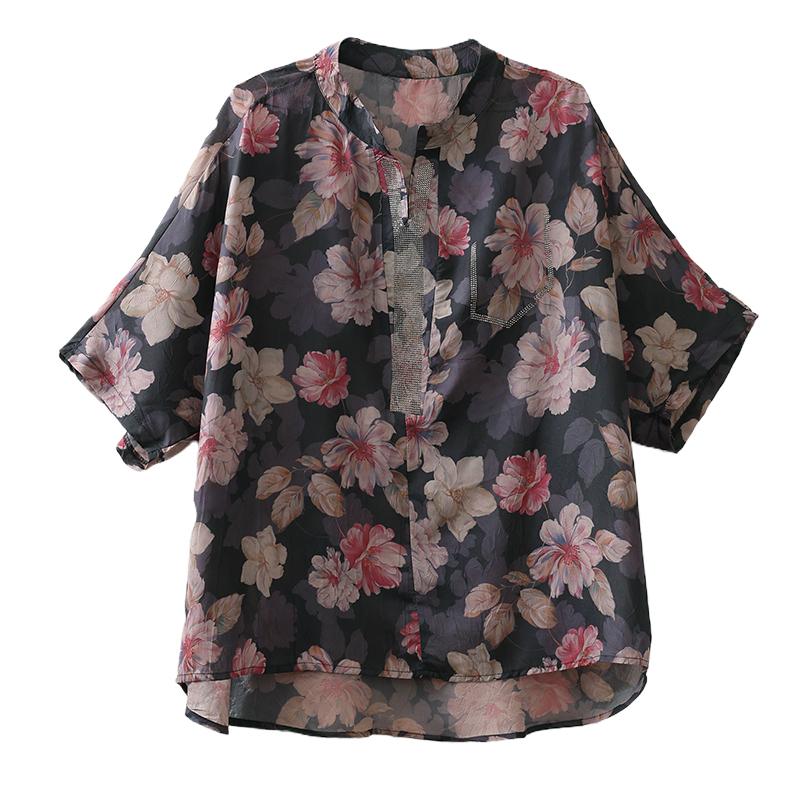 2025 Summer T-Shirt Plus Size Blouse Women Basic Vintage Loose Oversized Floral Casual Tops Tees