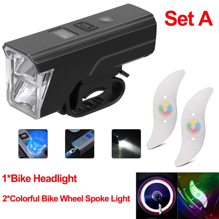 Rechargeable Bicycle Headlight LED Flashlight 5 Lighting Modes Type-C Charge Waterproof Bike Light with Battery Indicator Mount
