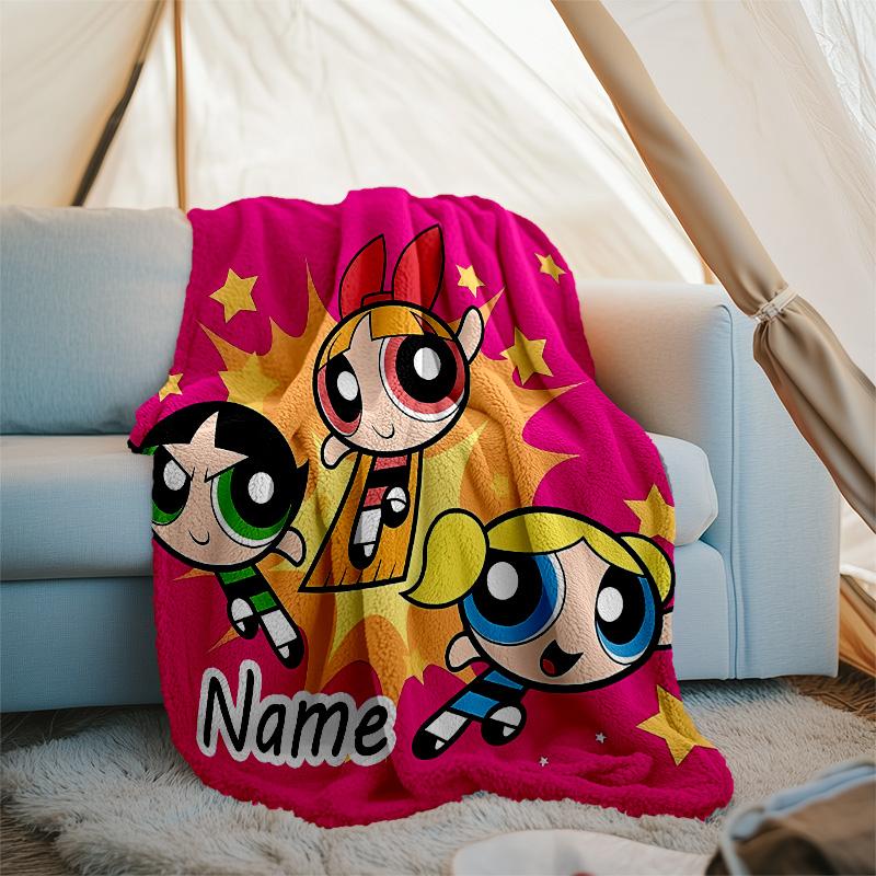 Customizable The Powerpuff Girls Throw Blanket – Personalized Name, All-Season Cozy Snug Blanket, Machine Washable, Personalized Blanket